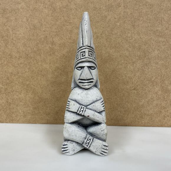 Mayan Aztec Toltec Mexican Warrior Sandstone Figure 8.75" Headdress Arms Crossed - Picture 1 of 8